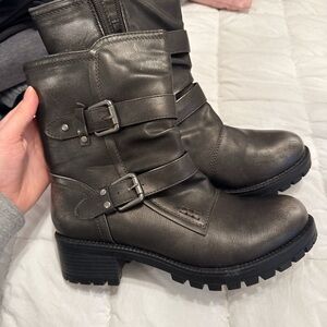 Grey/black metallic combat boots